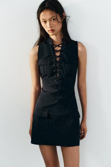 SHORT DRESS WITH CROSSOVER STRAPS AND POCKETS - Navy blue by Zara