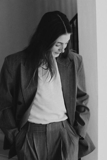 BLAZER OVERSIZE RAYURES BANQUIER - Gris / Bleu de Zara - Image 2