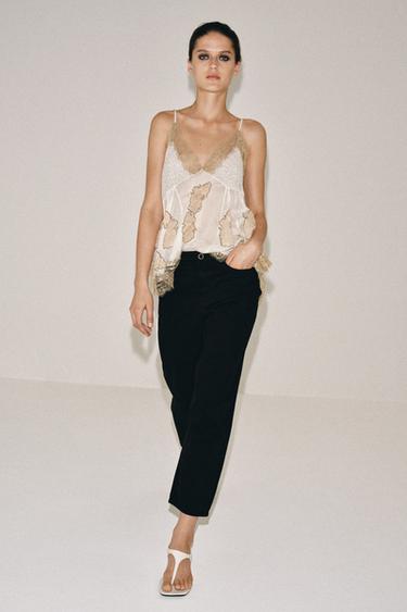 Zara ZW COLLECTION 中腰錐形牛仔褲 - 黑色