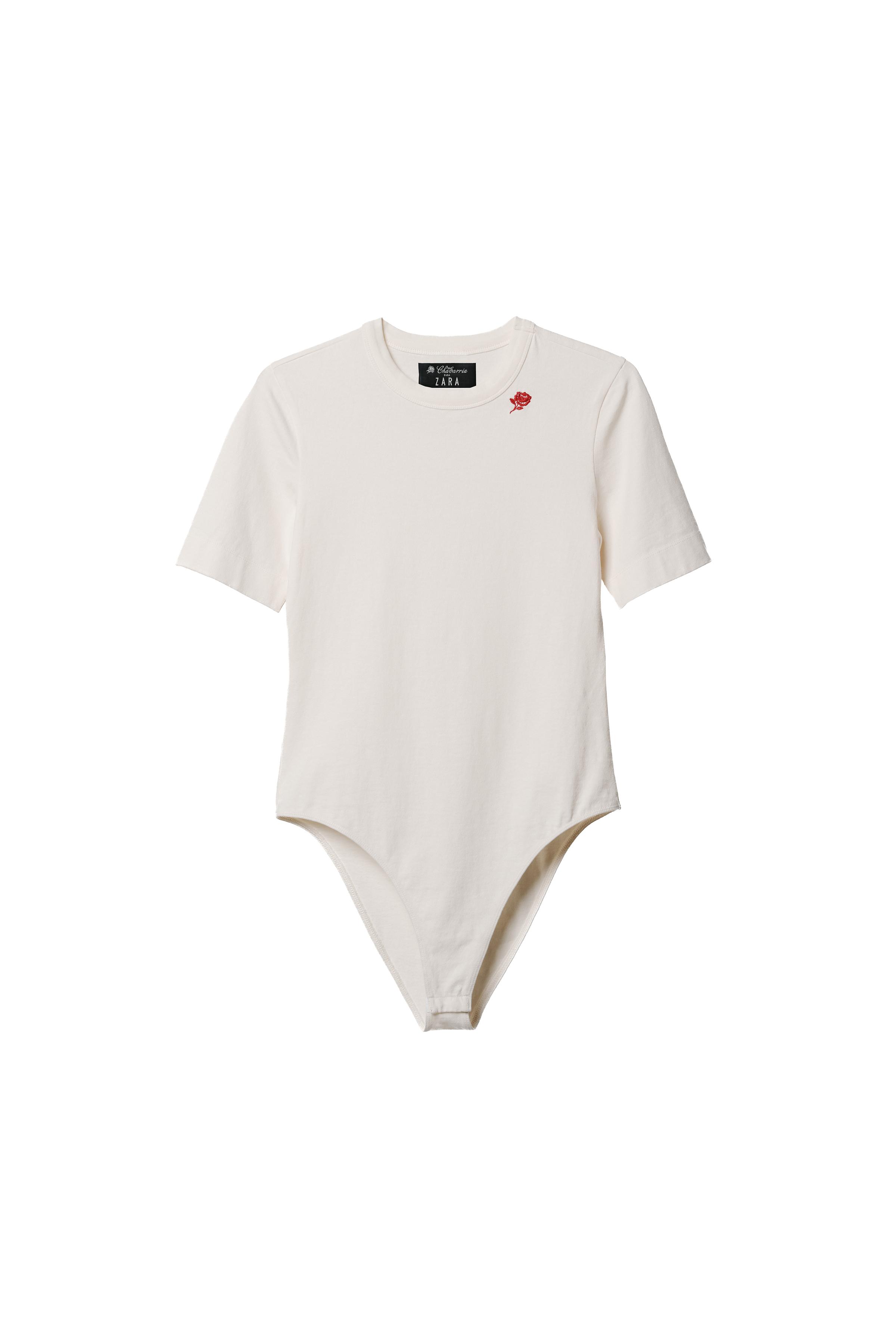 WILLY CHAVARRIA X ZARA EMBROIDERED SHORT SLEEVE BODYSUIT - Oyster