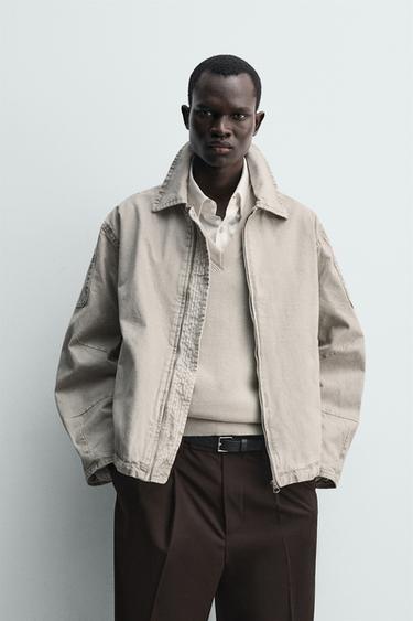 WASHED BOXY FIT JACKET - Grey / Tan by Zara