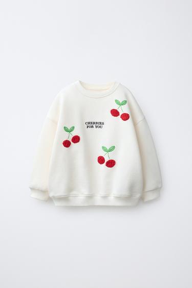 SUDADERA CEREZAS BORDADAS - Crudo de Zara - Imagen 0