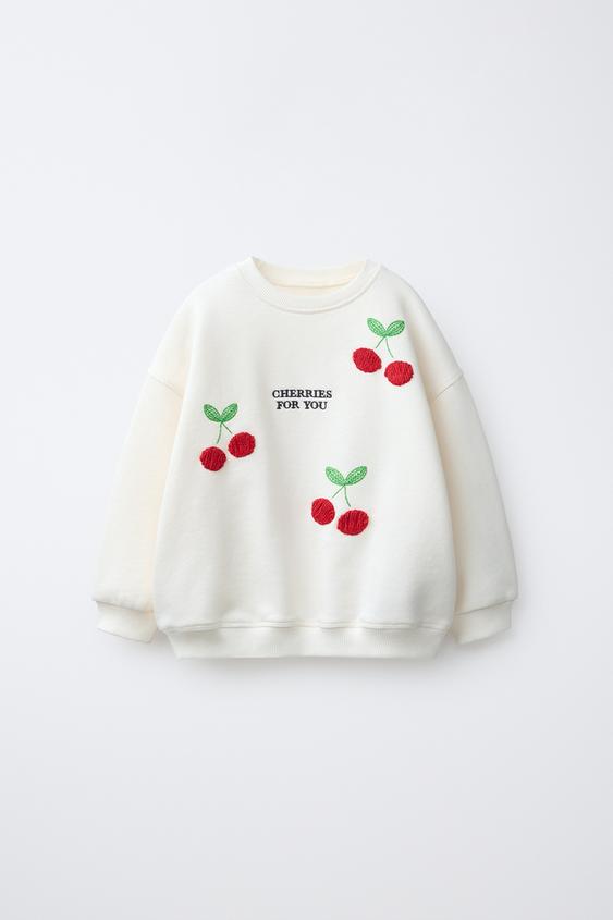 EMBROIDERED CHERRY SWEATSHIRT - Ecru by Zara - Image 0