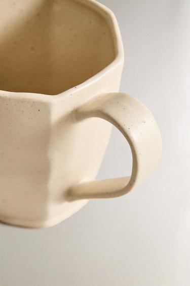 STONEWARE MUG WITH RAISED LINE BORDER DESIGN - Sand by Zara - Image 2