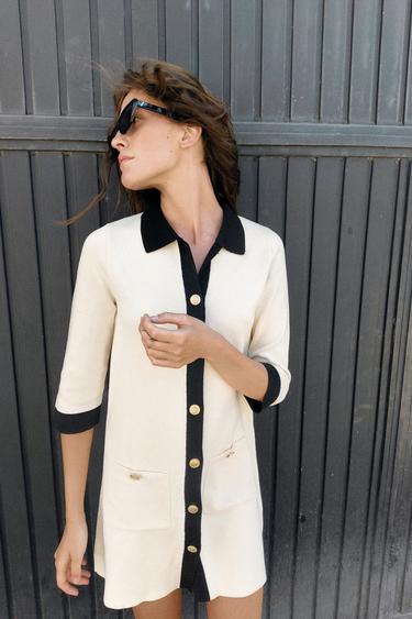 VESTIDO CURTO DE BOTÕES DOURADOS - Cru / Preto da Zara - Imagem 0