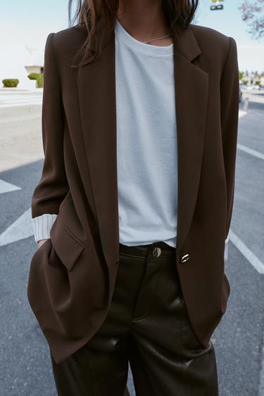 BLAZER PUÑO ESTAMPADO - Marrón de Zara