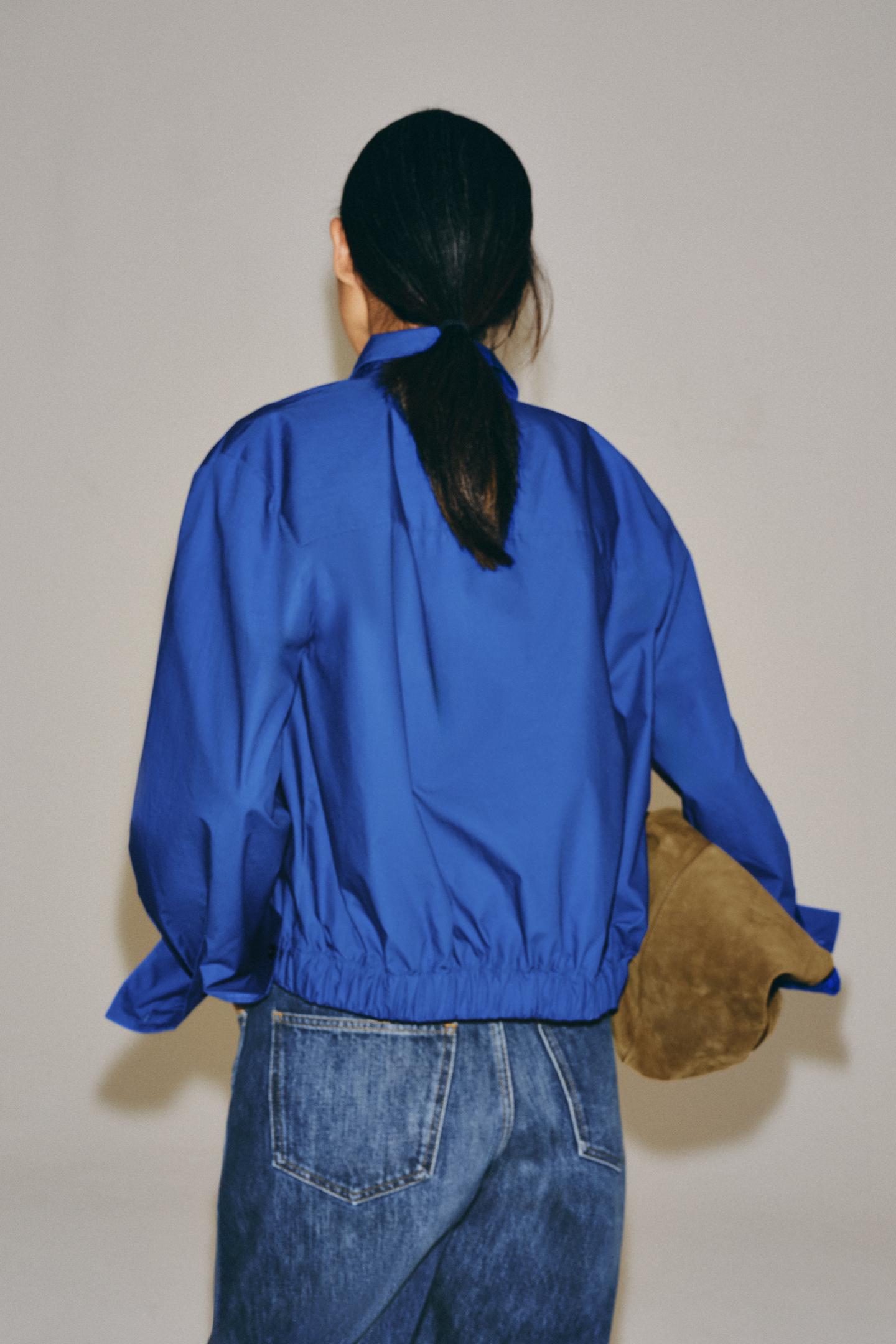 Женская рубашка Zara ZW Collection Poplin, цвет: Синий — фото 3