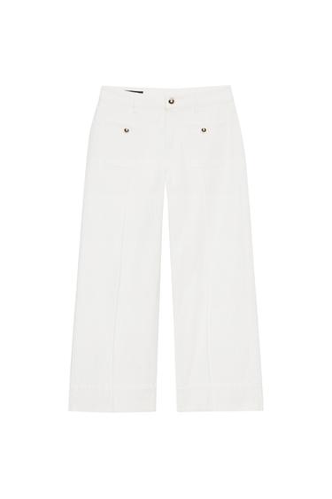 Z1975 HIGH-WAIST CULOTTE JEANS - White by Zara