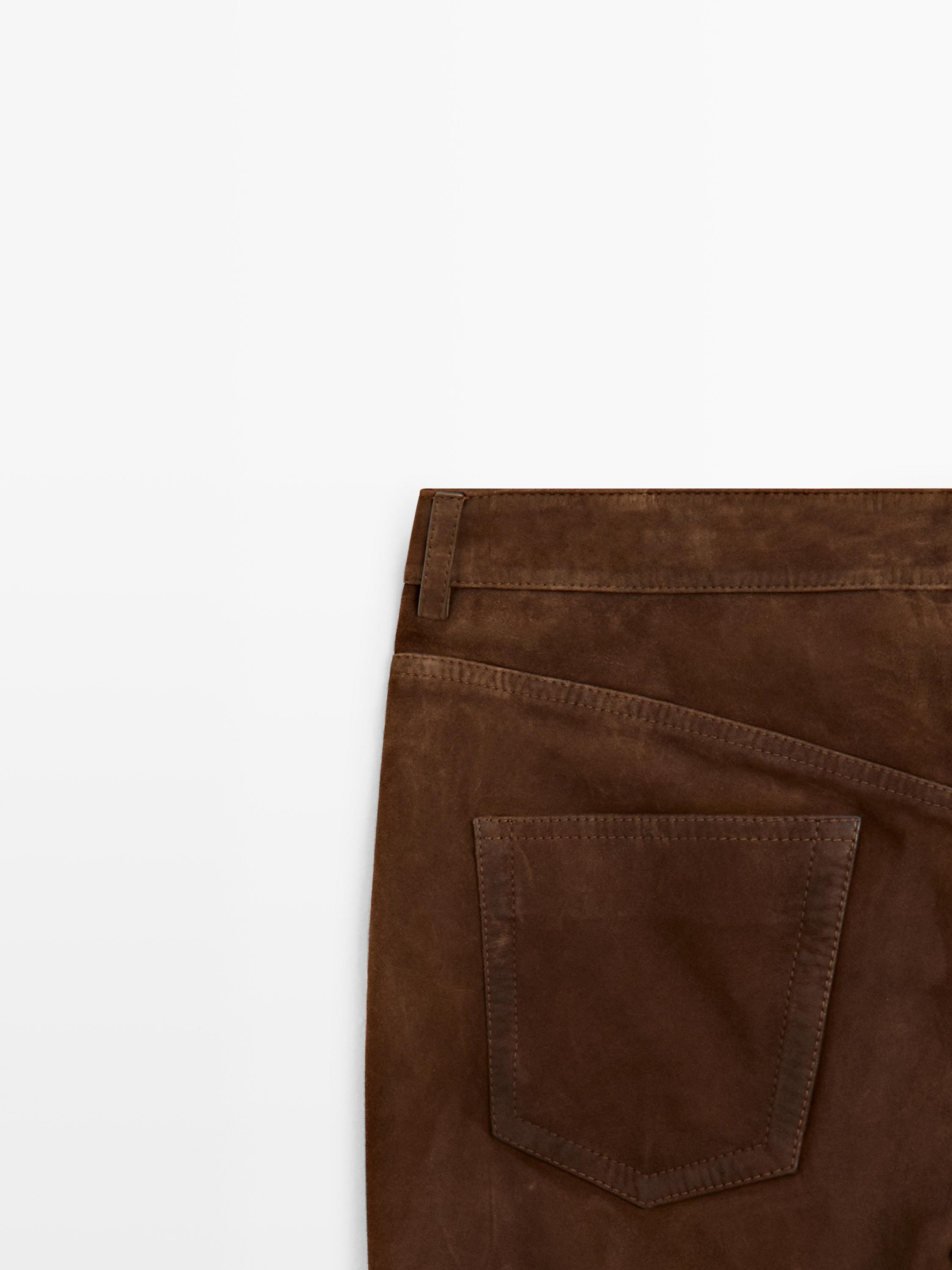 Cropped suede leather trousers with drawstrings