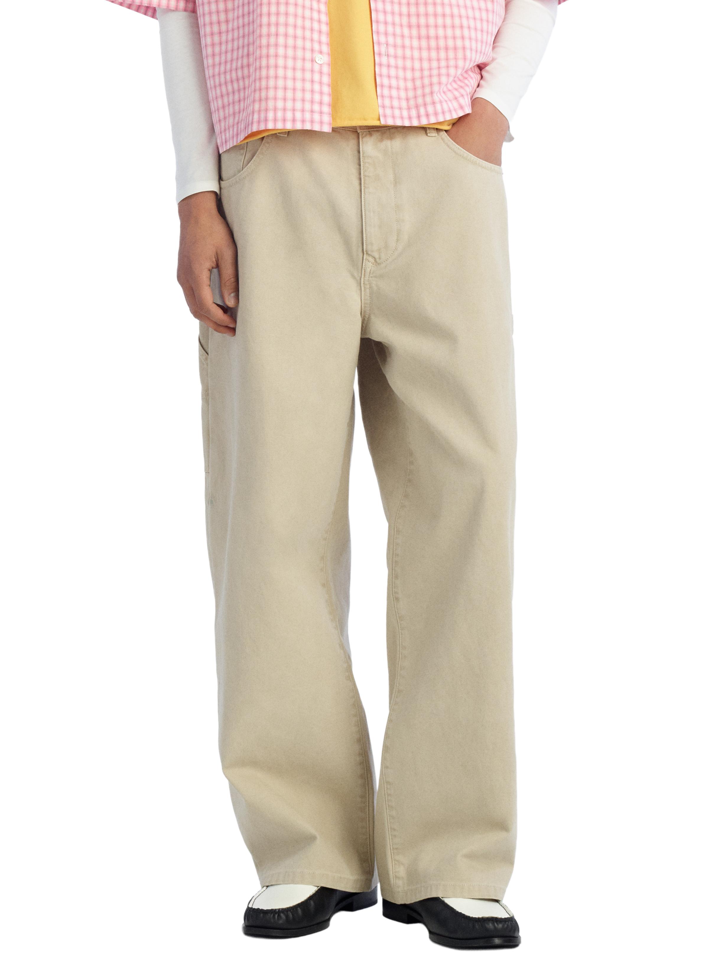 RELAXED FIT CARPENTER POCKET PANTS — Beige
