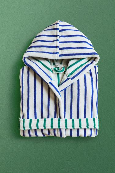 KIDS' REVERSIBLE STRIPED BATHROBE - Blue by Zara