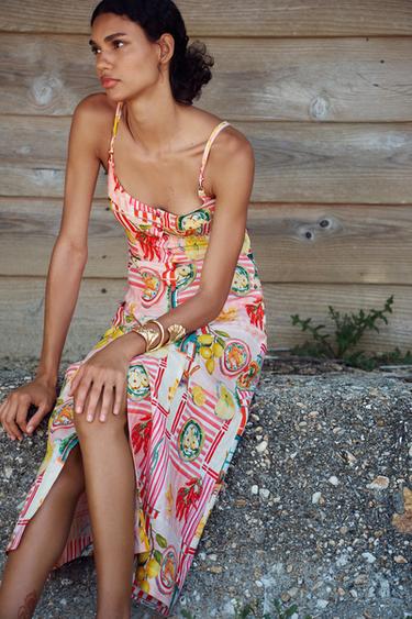 ROBE MIDI IMPRIMÉE PATCHWORK AVEC LIN - Multicolore de Zara - Image 4