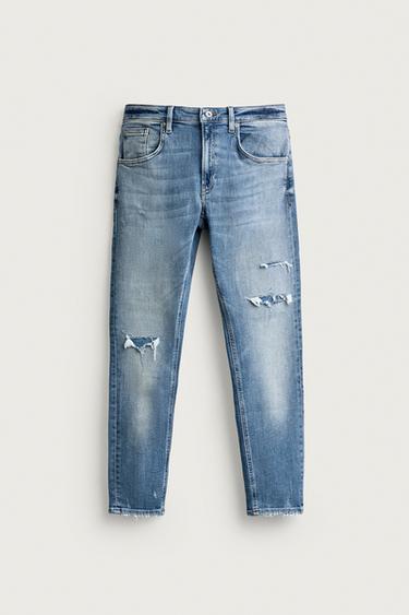 RIPPED SKINNY FIT JEANS - Light blue by Zara
