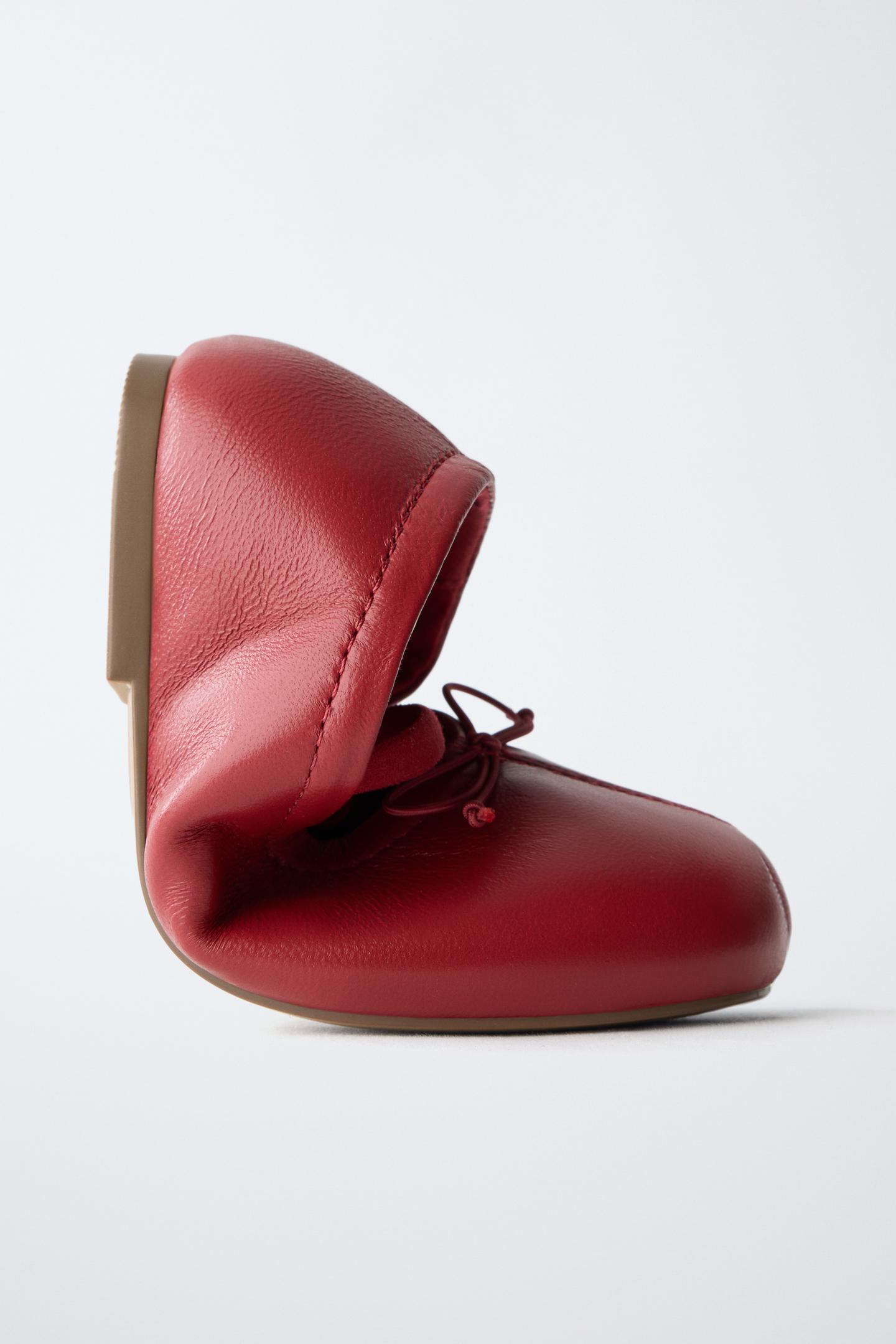Детские балетки Zara Leather Bow Ballet Flats, цвет: Красный — фото 3