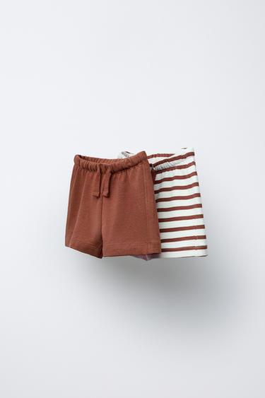 TWO-PACK OF STRIPED AND PLAIN BERMUDA SHORTS - Brick by Zara