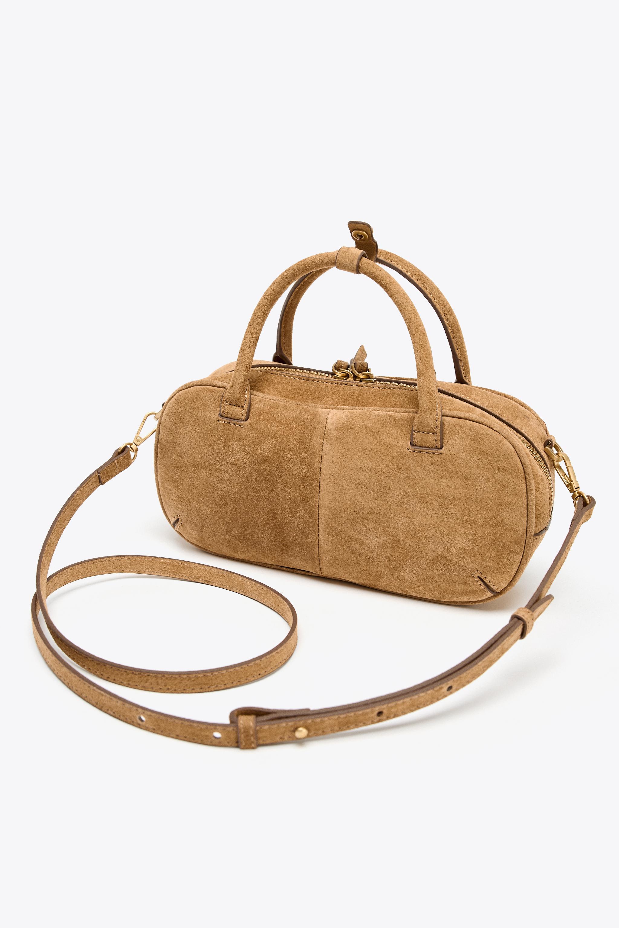 MINI DOUBLE HANDLE SUEDE BAG - SAND/BROWN | ZARA United States