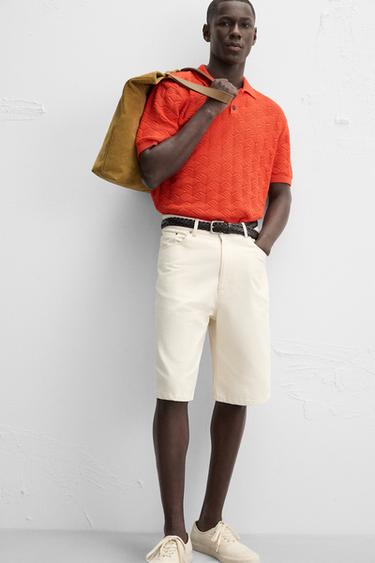 POLO EN MAILLE LOSANGES - Rouge de Zara - Image 8