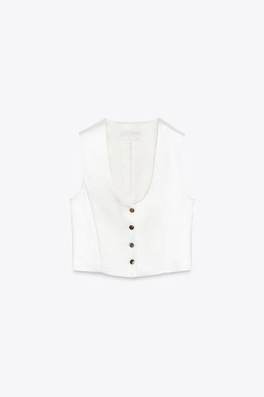 ZW COLLECTION SATIN WAISTCOAT - White by Zara