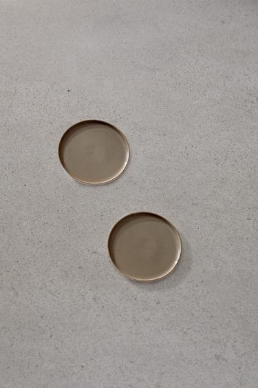 Zara SMALL ROUND PORCELAIN DINNER PLATE SET (SET OF 2) - Brown / White