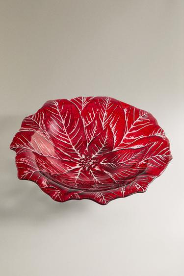 CHRISTMAS FLOWER GLASS SERVING DISH - Red by Zara - Image 1