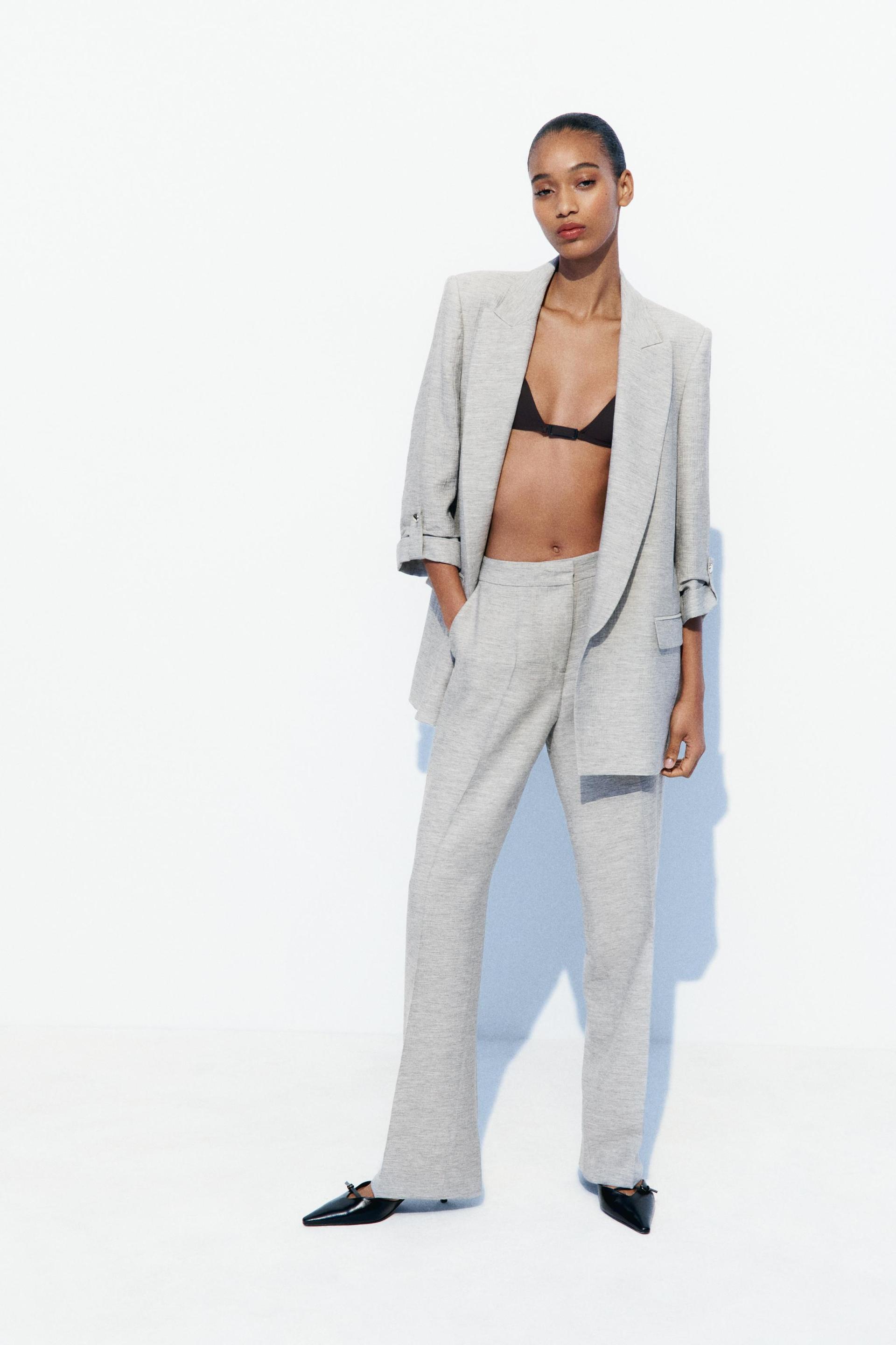 OPEN BLAZER WITH ROLL-UP SLEEVE DETAIL - Grey | ZARA South Africa