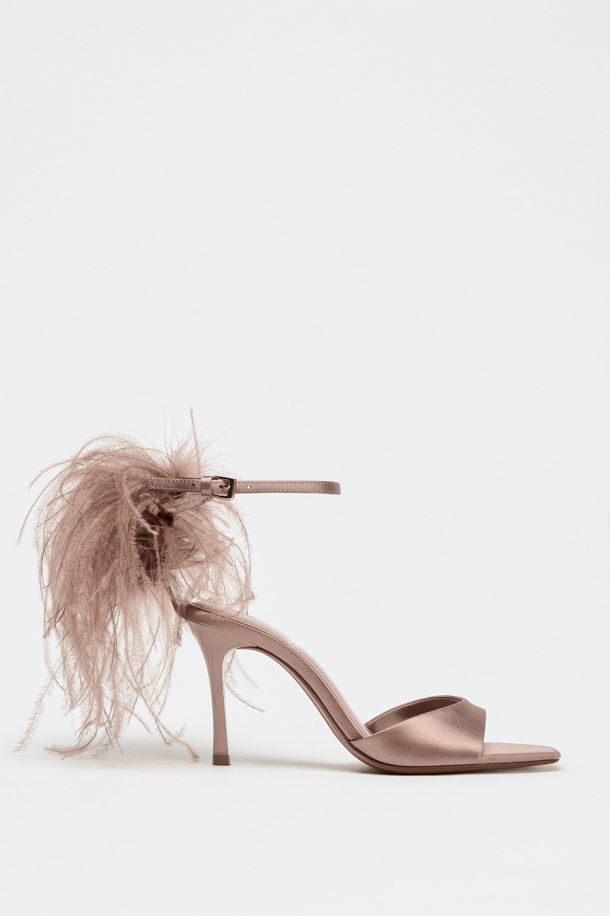 FAUX FEATHER HEELED SANDALS - Beige | ZARA United States