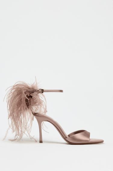FEATHER HIGH-HEEL SANDALS - Beige by Zara