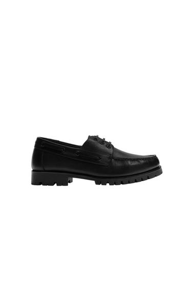 LEATHER DECK SHOES - Black by Zara
