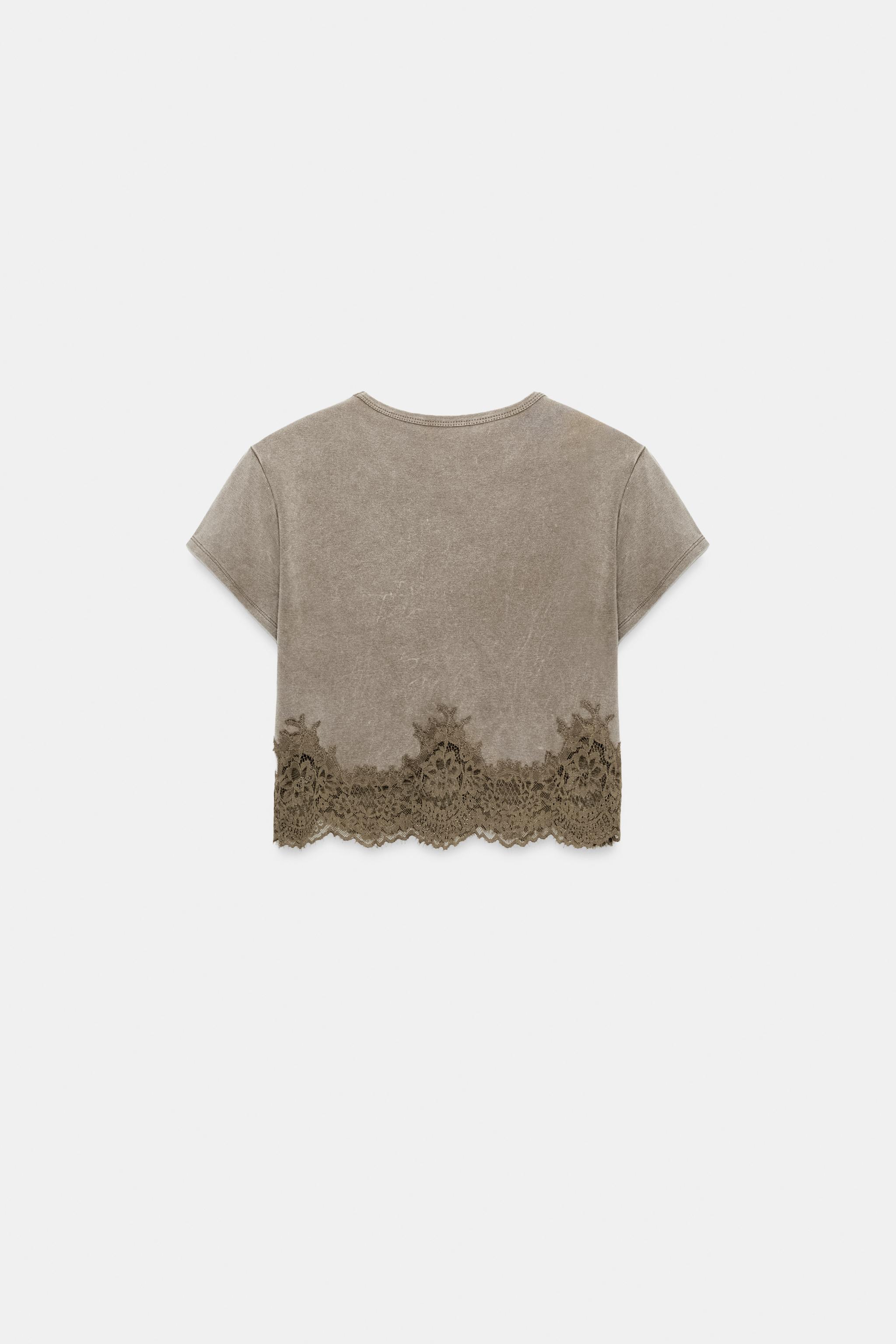 WASHED EFFECT LACE CROP TOP