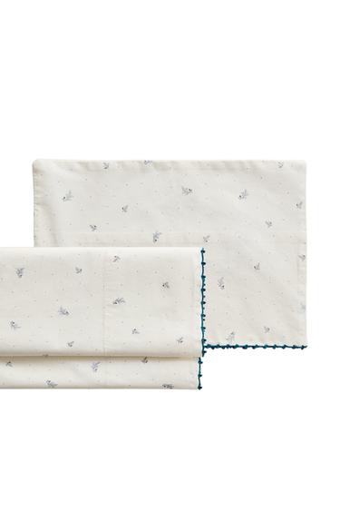 LEAVES AND POLKA DOTS MINI COT SHEET SET - White / Navy by Zara