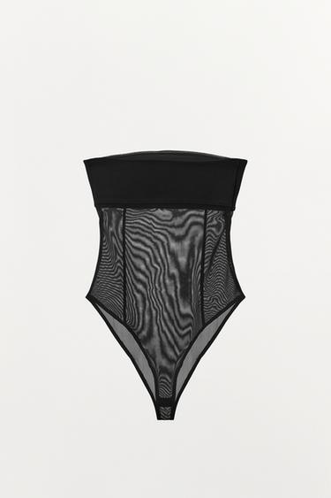 BODY BANDEAU EN TULLE COMBINÉ - Noir de Zara - Image 3