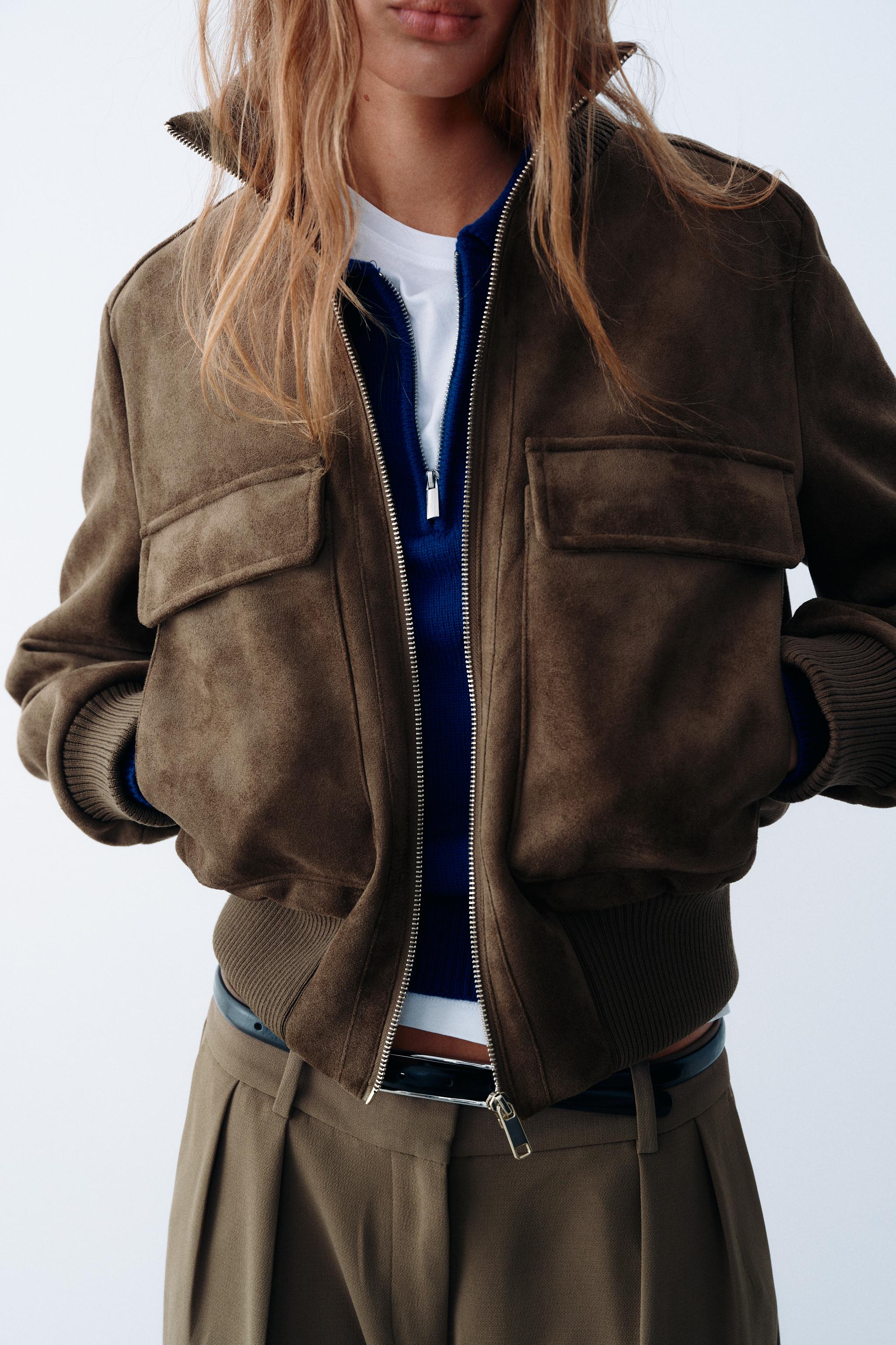 Zara Suni Süet Bomber Ceket görsel 5