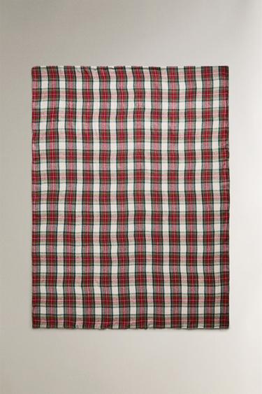CHRISTMAS TARTAN THROW - Ecru / Red by Zara - Image 0