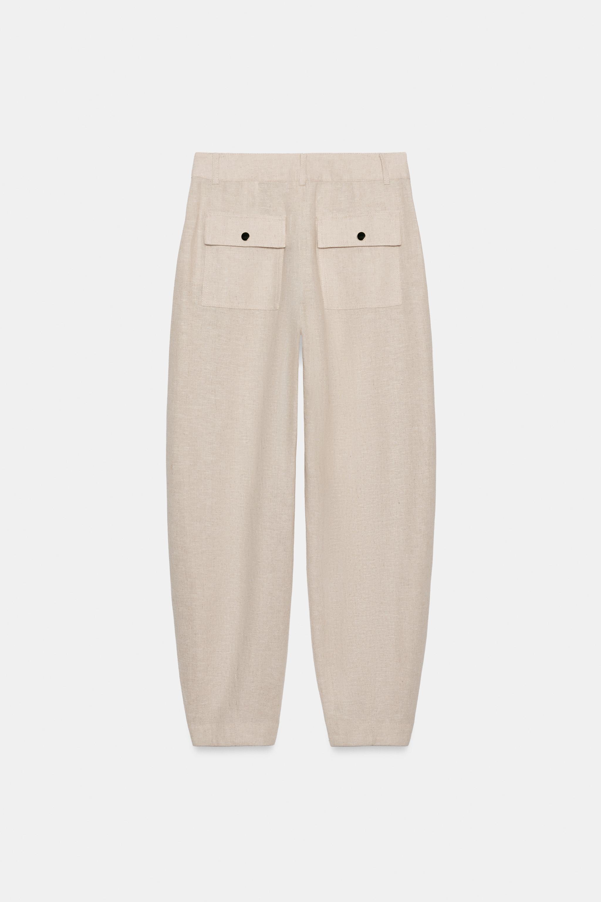 Женские брюки Zara LINEN BLEND BARREL PANTS — фото 7