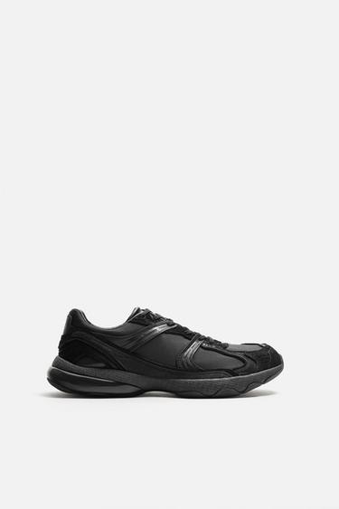 Zara MONOCHROME LEATHER SNEAKERS - Black - Image 0