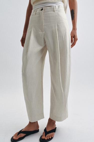 Zara ZW COLLECTION STRIPED BARREL PANTS - striped