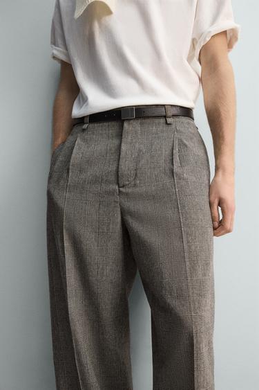 PANTALON RELAXED FIT À CARREAUX - Beige de Zara - Image 4