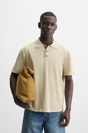KNITTED LINEN BLEND POLO SHIRT - Beige by Zara