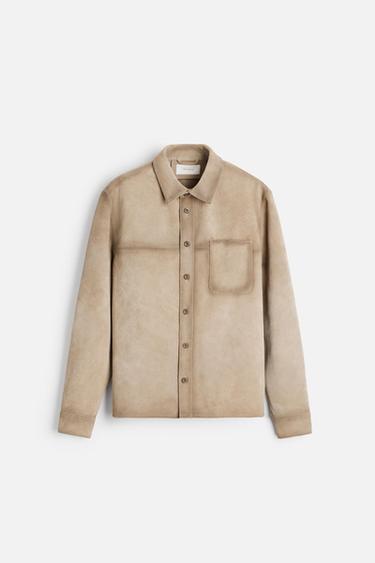 SUEDE LEATHER OVERSHIRT - Taupe grey by Zara