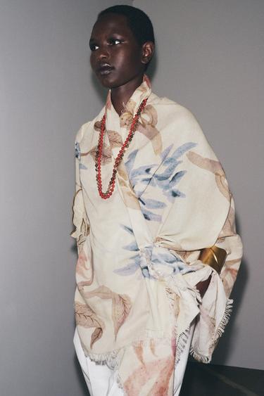 PEONY PRINT COTTON SCARF - Sand by Zara - Image 0