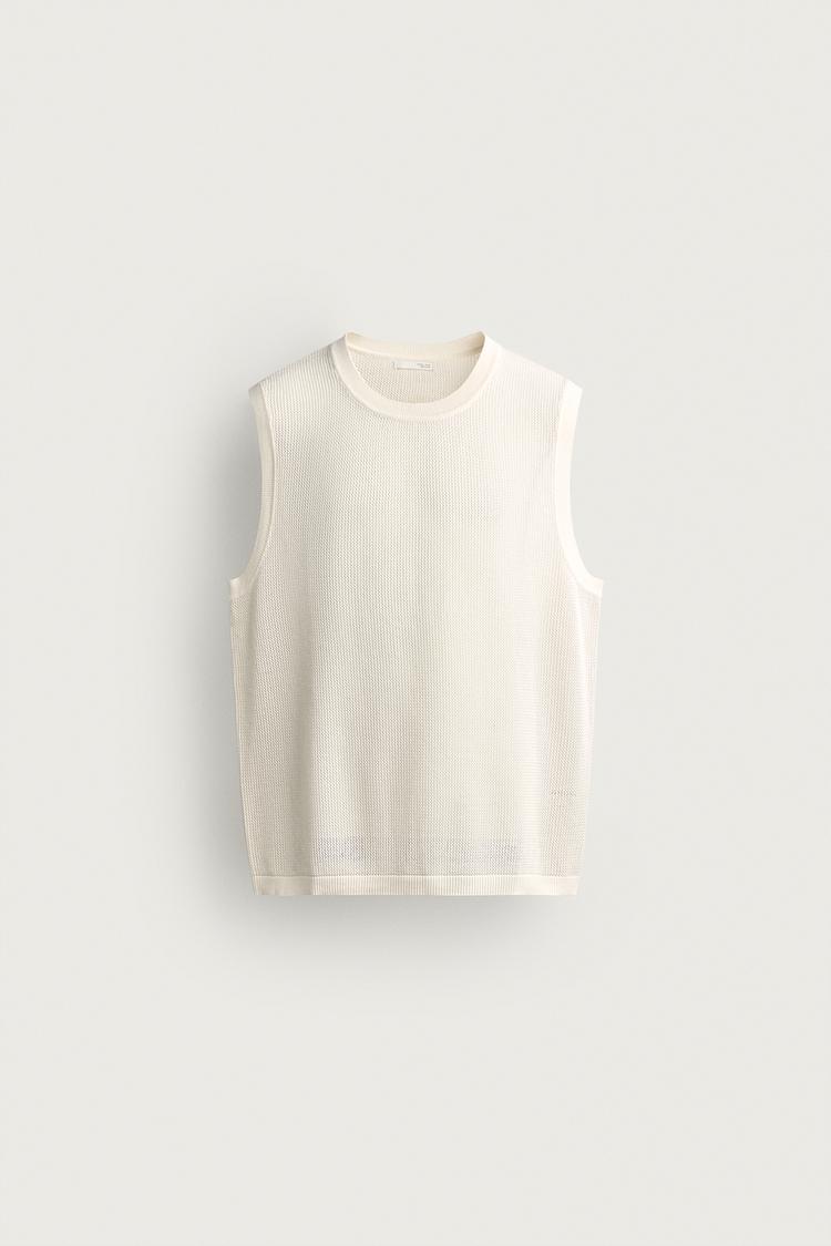 TEXTURED KNIT TANK TOP — Ecru