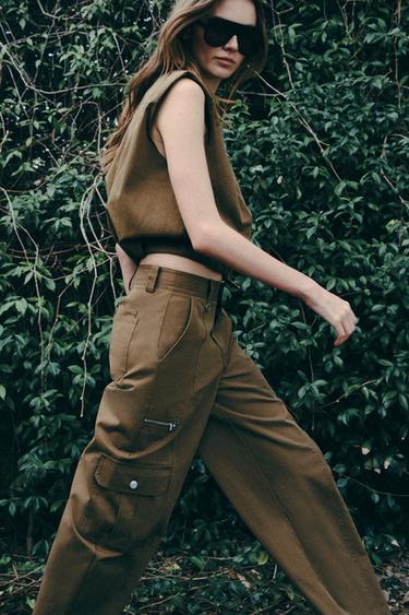 BARREL TROUSERS WITH CARGO POCKETS - Khaki by Zara - Image 4