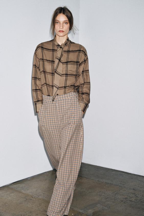 PLAID SCARF COLLAR SHIRT ZW COLLECTION