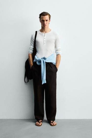 Zara VISCOSE TEXTURED HENLEY SHIRT - White - Image 0