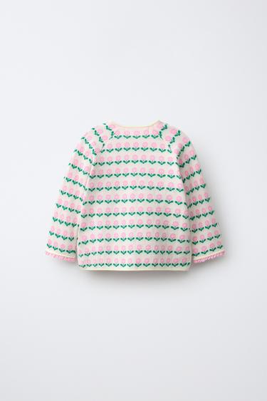 FLORAL JACQUARD CARDIGAN — Ecru 2