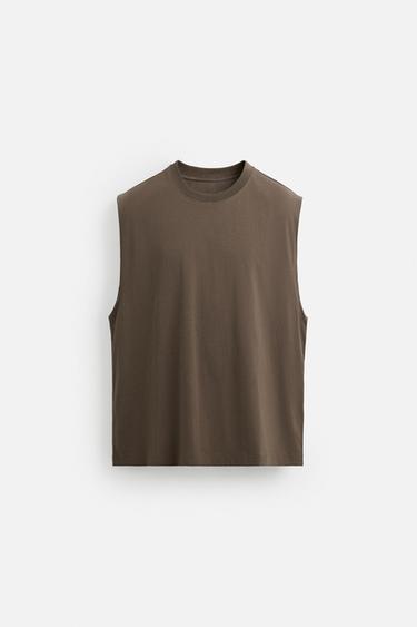RELAXED FIT TANK T-SHIRT - mink brown by Zara