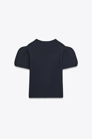 TOP EN MAILLE À MANCHES BOUFFANTES - Bleu marine de Zara - Image 6