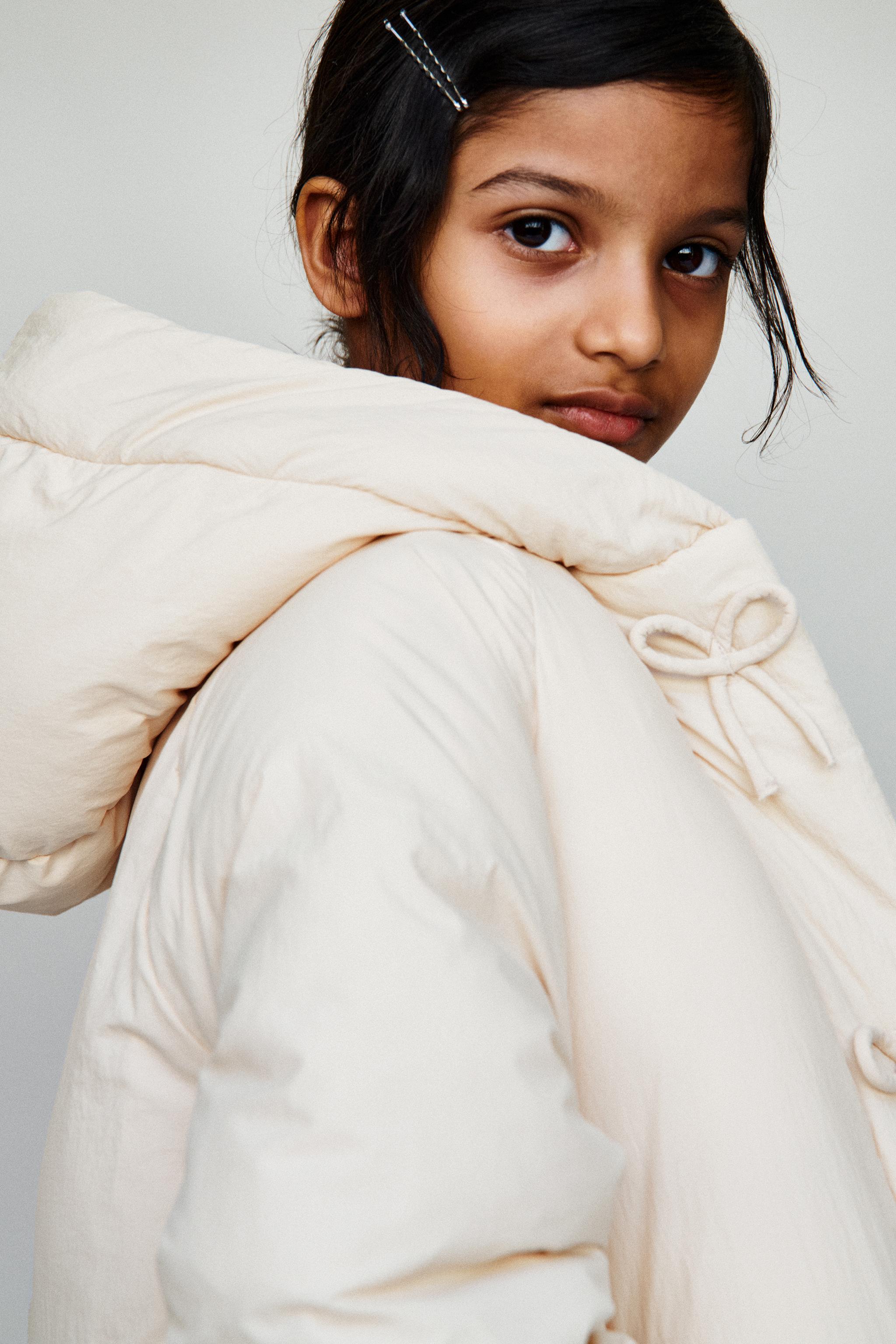 WATER REPELLENT BOW PUFFER COAT — Ecru (alternate view)