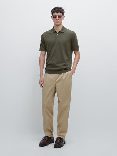 Polo punto manga corta algodón - KAKI de Zara