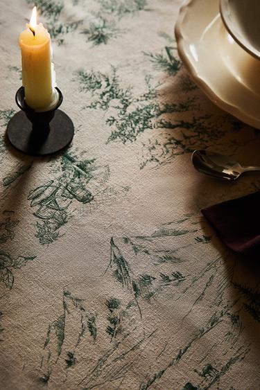 MANTEL ALGODÓN TOILE DE JOUY NAVIDAD - Verde de Zara
